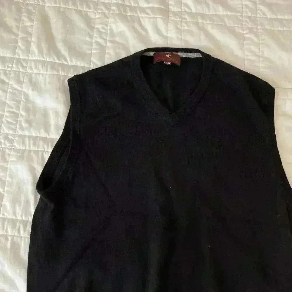 Vintage 90s knit merino wool sweater‎ vest Toscano mens large  preppy gothic